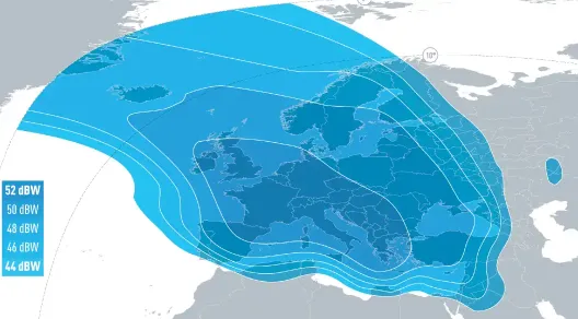 Coverage map of Eutelsat 33F - North baltic downlink